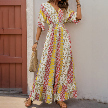 Damen Jumpsuit Floralmuster Weite Beine Eveloria