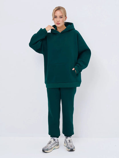 Damen Sweat-Set mit Kapuze Weites Cut Grau Eveloria