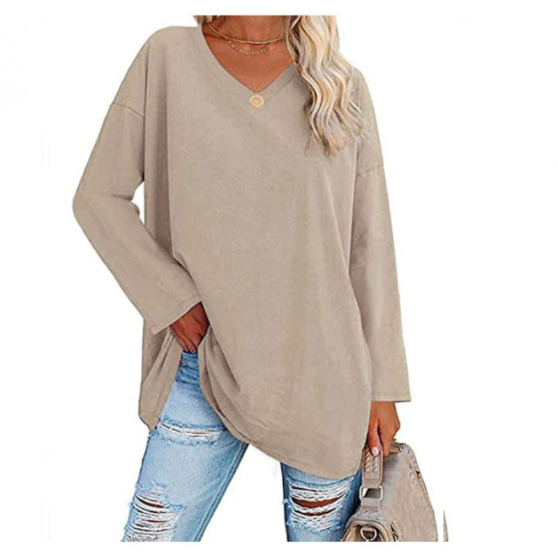 Damen Sweatshirt V-Ausschnitt Langärmlig Asymmetrisch Grau Eveloria