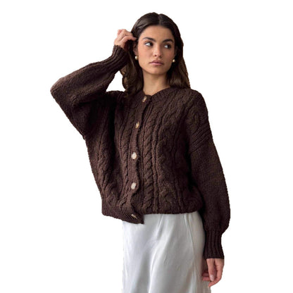 Damen Grobstrickjacke Voluminöse Ärmel Große Knöpfe Eveloria
