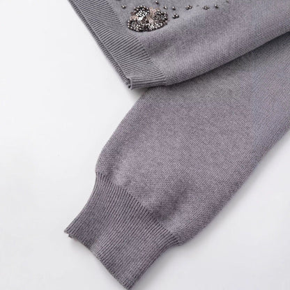 Damen Strickjacke Glitzernde Blüten Details Eveloria