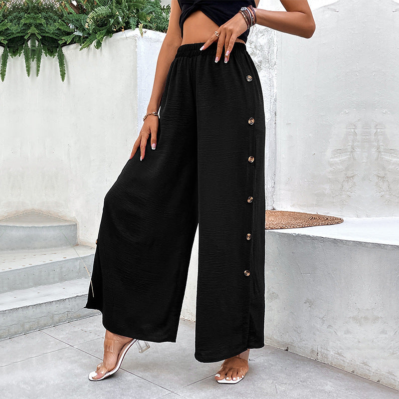 Damen Sommerhose Weit Leicht Mit Schlitzen Dekorative Knöpfe
