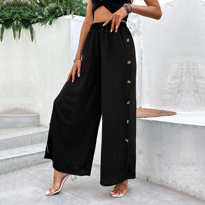 Damen Sommerhose Weit Leicht Mit Schlitzen Dekorative Knöpfe
