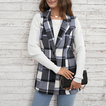Damen Karoveste Slim Fit mit Taschen Eveloria