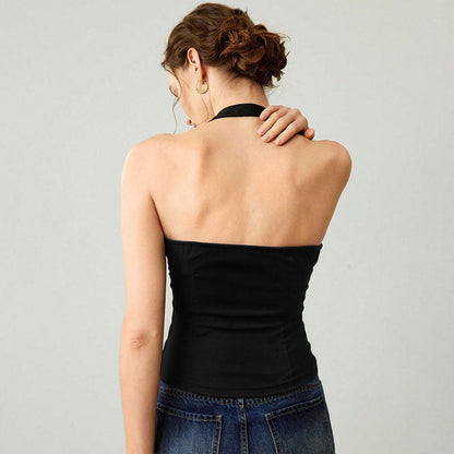 Damen Schulterfreies Halterdesign Metallakzent Eleganz