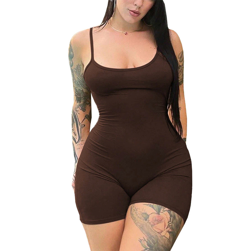 Damen Bodycon Jumpsuit tiefes Dekolleté Spaghettiträger