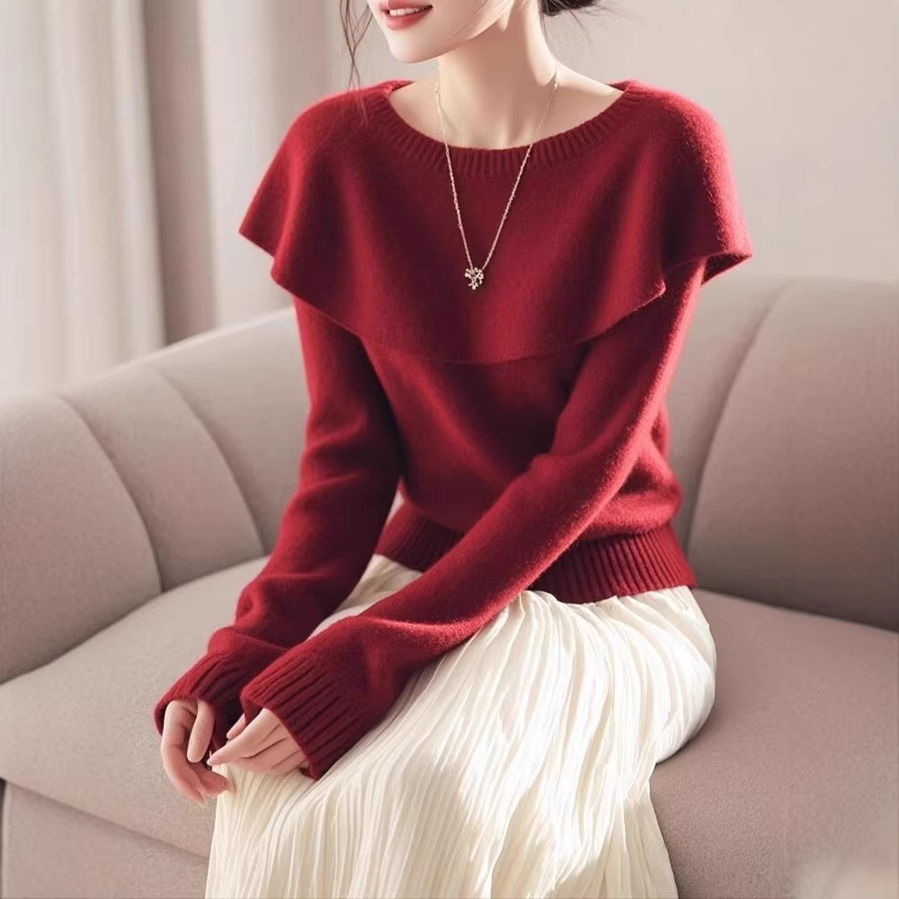 Damen Pullover Lässiger Schalkragen Eveloria