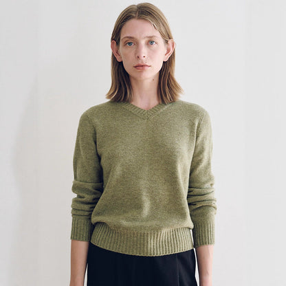 Damen Feinstrickpullover V-Ausschnitt Breites Bündchen Eveloria - Eveloria