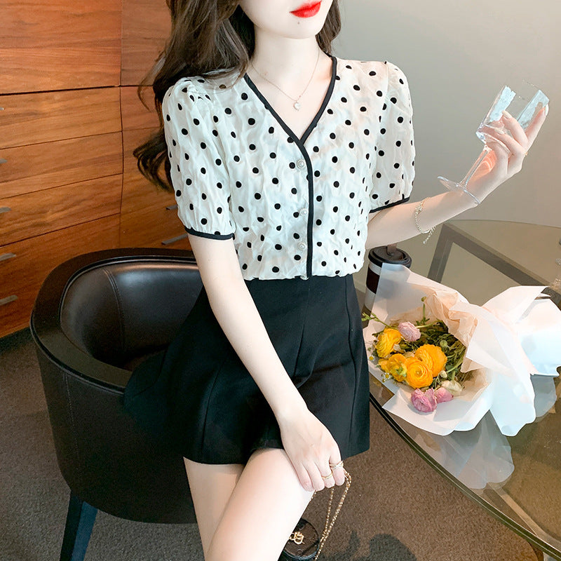 Damen Bluse mit Punkten und Knöpfen Eveloria