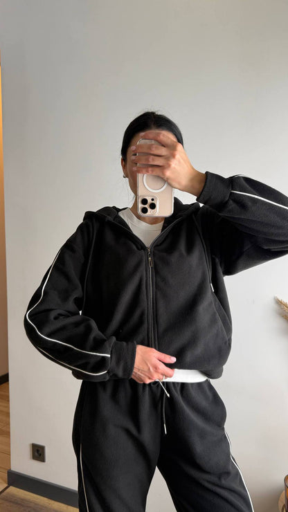 Damen Fleece-Anzug-Set Sportlich mit Reißverschluss und Seitlichen