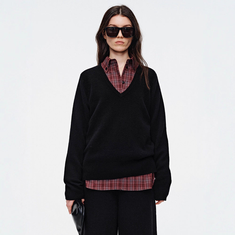 Damen Pullover V-Ausschnitt Kuschelig Grün Eveloria