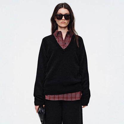 Damen Pullover V-Ausschnitt Kuschelig Grün Eveloria