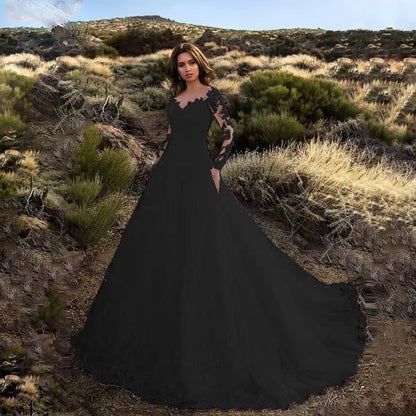 Damen Abendkleid Spitze V-Ausschnitt Langärmlig Eveloria