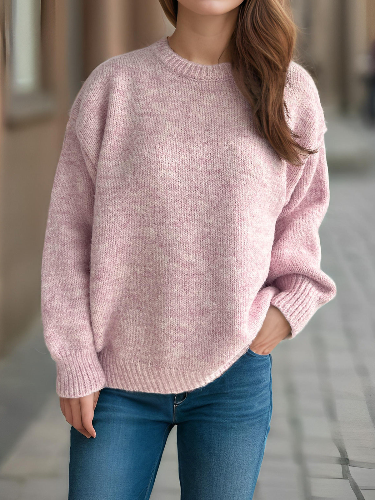 Damen Grobstrickpullover Moderner Schnitt Weite Ärmel