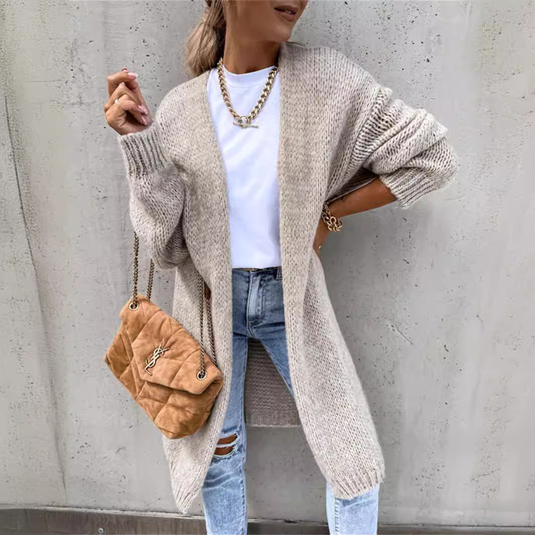 Damen Strickjacke Lässiger Schnitt Weich Grau Eveloria