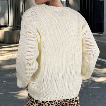 Damen Strickpullover Geflochtenes Schleifenmuster Eveloria