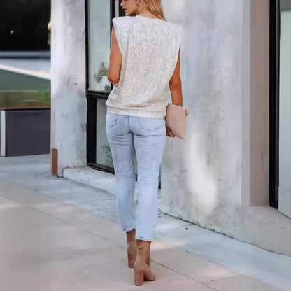 Damen Rundhalsbluse Glitzernd Eveloria