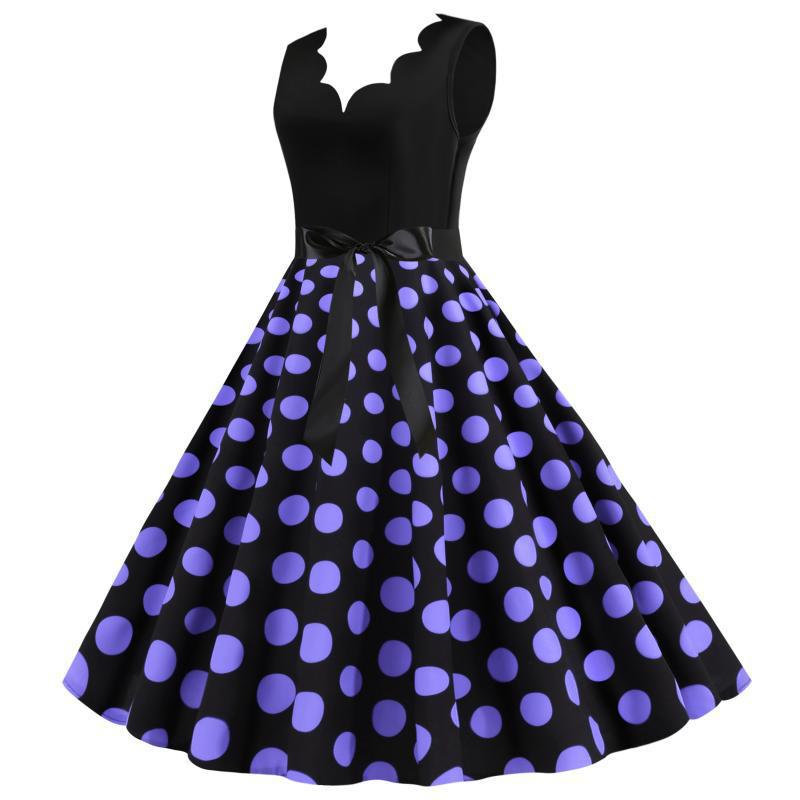 Damen Midi-Kleid Polka-Dots Muster Tailliert