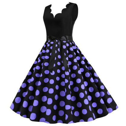 Damen Midi-Kleid Polka-Dots Muster Tailliert