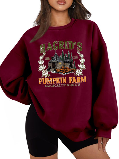 Damen Sweatshirt Rundhalsausschnitt Kürbis-Motiv Herbstlich