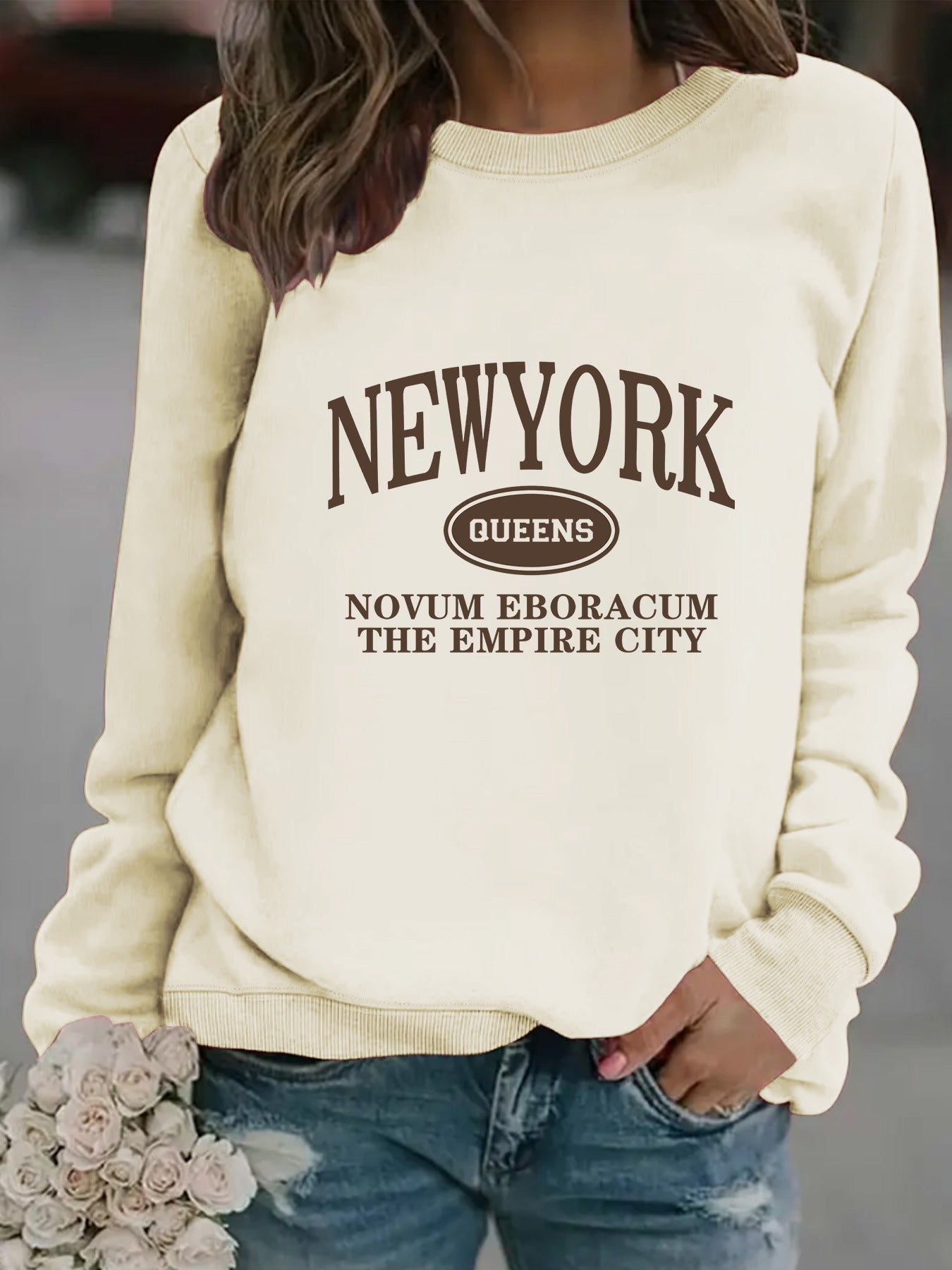 Damen Sweatshirt New Yorker Schriftzug Eveloria