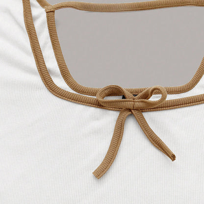 Damen Langarmshirt mit Quadrat-Ausschnitt und Knoten-Details