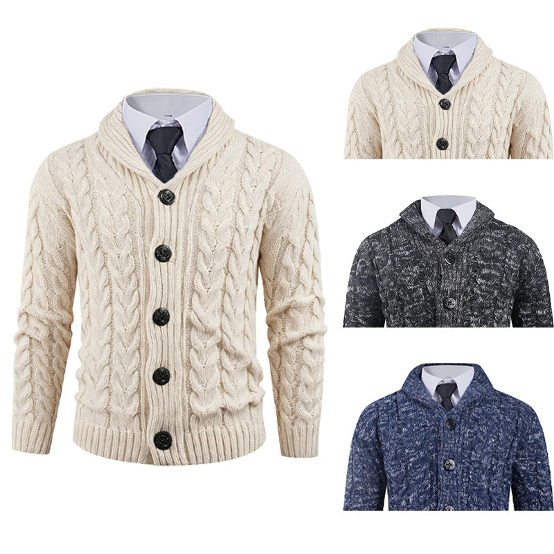 Herren Strickcardigan Zopfmuster Eleganter Schalkragen Bequem