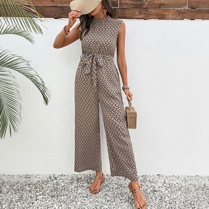 Damen Jumpsuit mit Bindegürtel und floralem Print