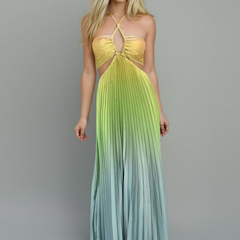Damen Maxikleid Plissee mit tiefem Ausschnitt