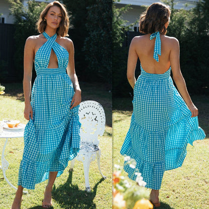 Damen Maxikleid Wickeloberteil Rüschen Saum Eveloria