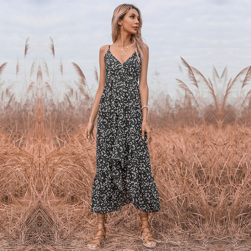 Damen Maxikleid Blumenmuster Rüschen Hochwertig