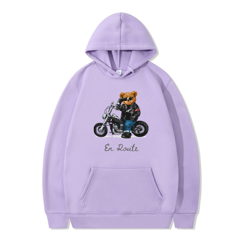 Damen Kapuzenpullover Bärenmotiv Lässig Grau Eveloria