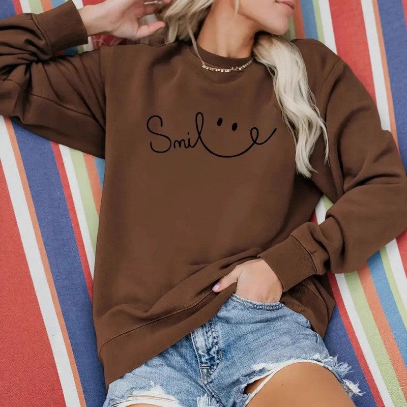 Damen Sweatshirt Lässiger Schriftzug Baumwolle Beige
