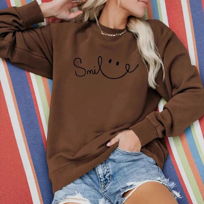 Damen Sweatshirt Lässiger Schriftzug Baumwolle Beige