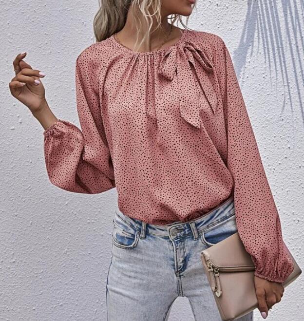 Damen Bluse Allover-Muster Rüschendetail Eveloria