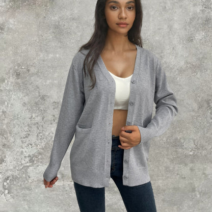 Damen Strickjacke Rippenmuster Baumwolle Beige