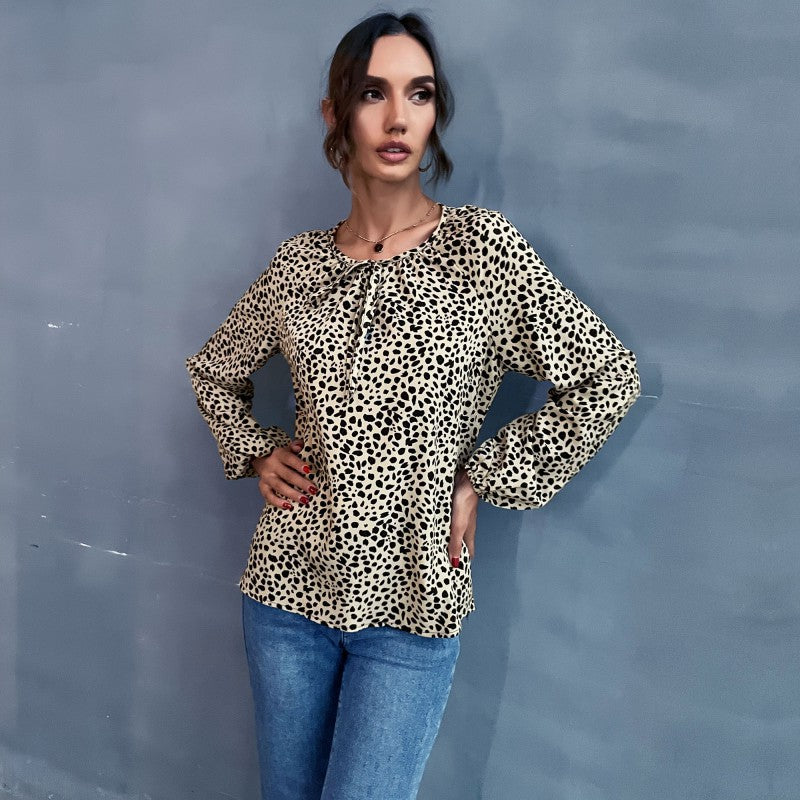 Damen Bluse Rüschendetails Animalmuster Eveloria