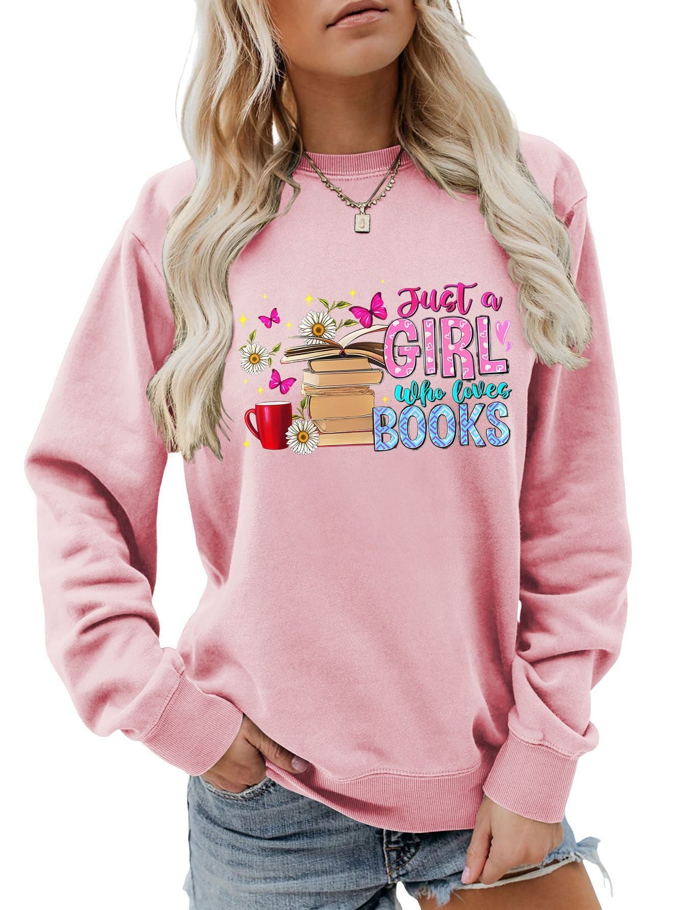 Damen Sweatshirt Buchmotiv Lässig Grau Eveloria