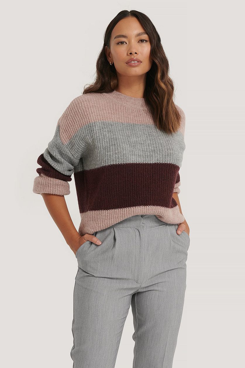 Damen Pullover Blockdesign Lässig Grau
