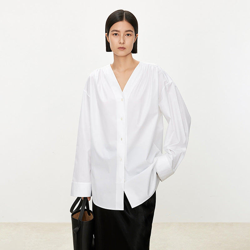 Damen Oversize-Hemd V-Ausschnitt Eveloria