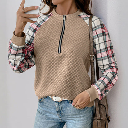 Damen Pullover Karomuster Reißverschluss Eveloria