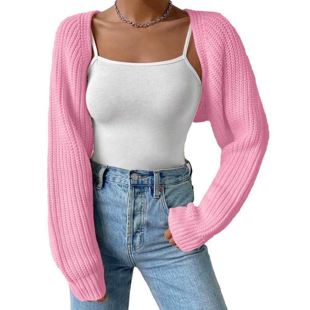 Damen Strickjacke Weite Ärmel Strukturiert Beige