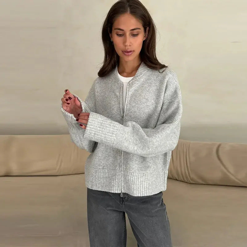 Damen Oversized Strickjacke Reißverschluss Eveloria