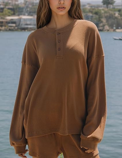 Damen Langarm-Pullover Lässig Knopfdetails Grau Eveloria