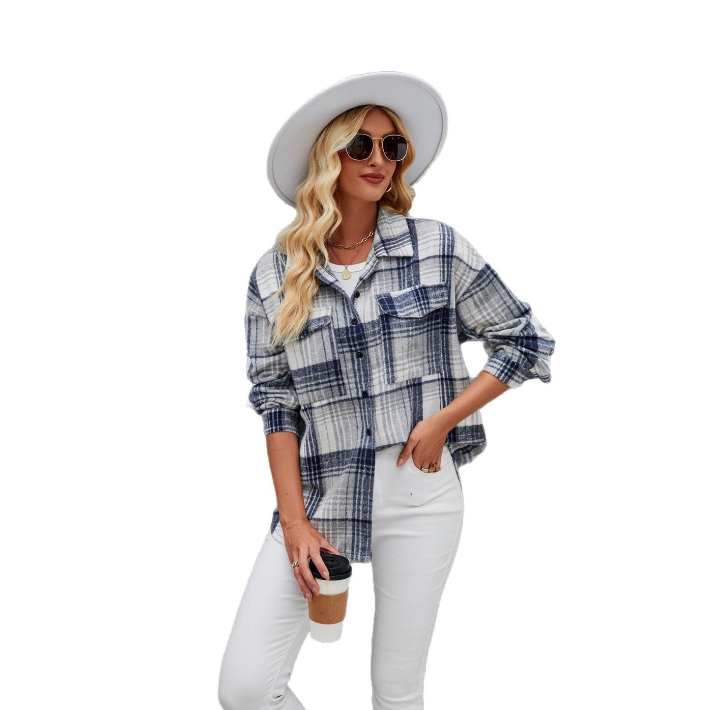 Damen Karobluse Weiches Flanell Knopfleiste Eveloria