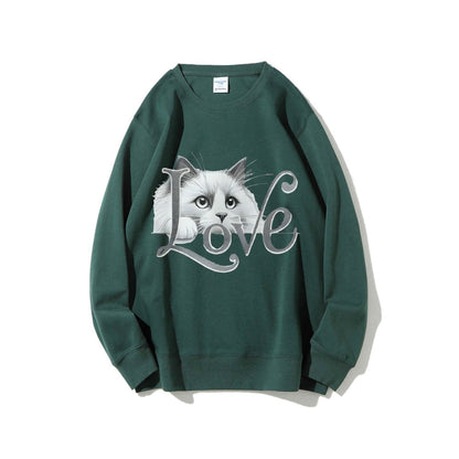 Damen Sweatshirt Katzenmotiv Lässig Grau Eveloria