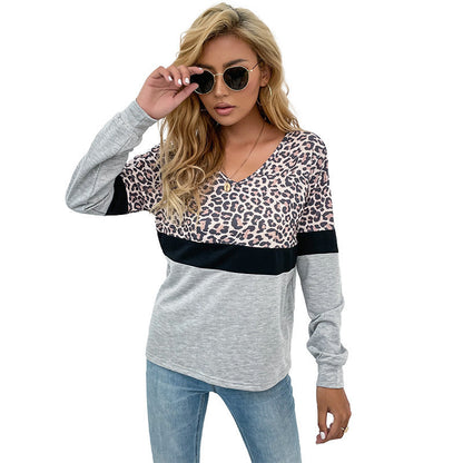 Damen Pullover Lässig Kontrast Leo-Print Eveloria