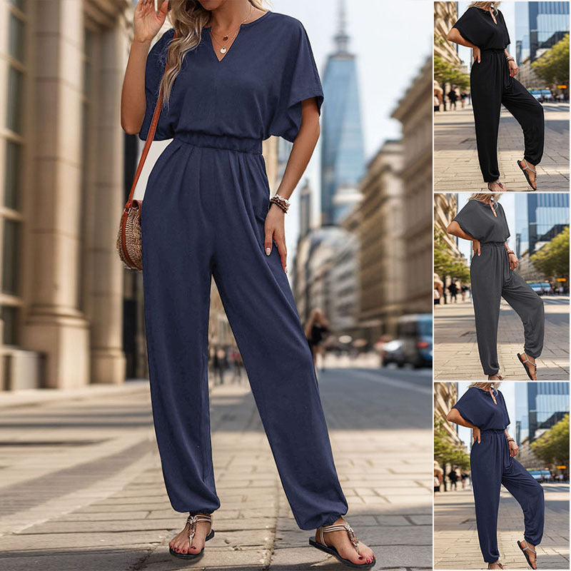 Damen Jumpsuit Weites Bein Komfort Gürtel Eveloria - Eveloria