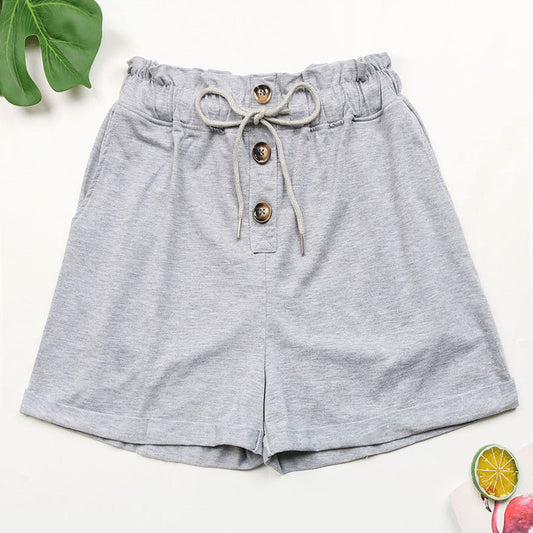 Damen Freizeitshorts Verstellbarer Bund Dekorative Knöpfe Schwarz - Eveloria