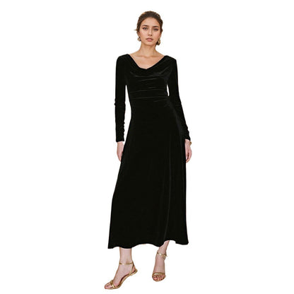 Damen Maxikleid Cowl-Ausschnitt Längsärmel Eveloria